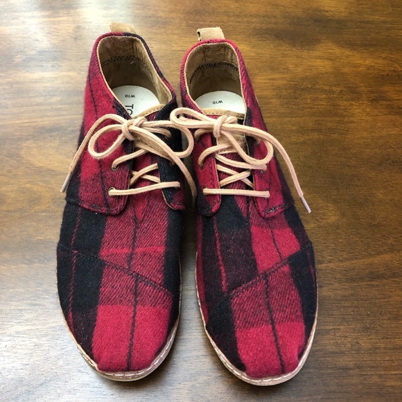 toms red plaid felt women's bota boots